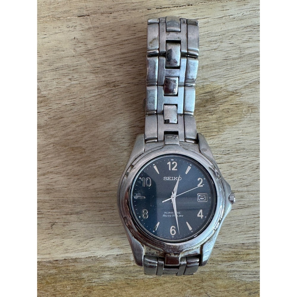 Seiko Kinetic Auto Relay 5J22-0B69 Blue Dial Stainless Steel Watch Mens